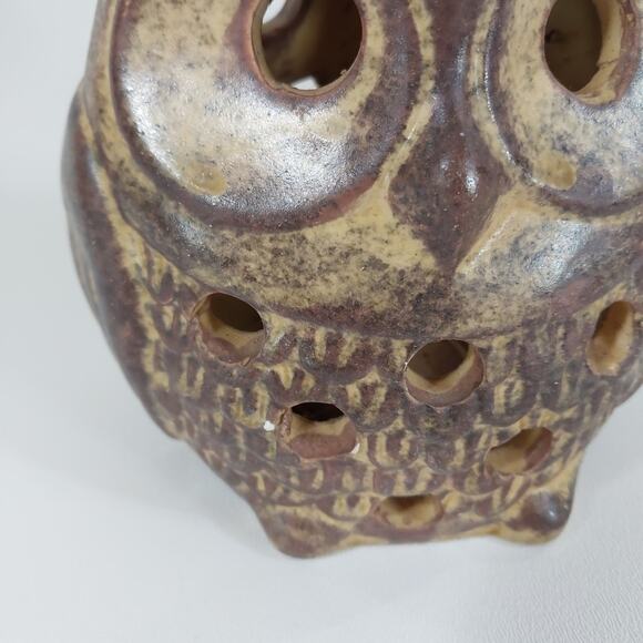 Vintage 1970s Brown Ceramic Owl Hanging Tea Light Candle‎ Holder Lantern Pottery - Picture 3 of 5